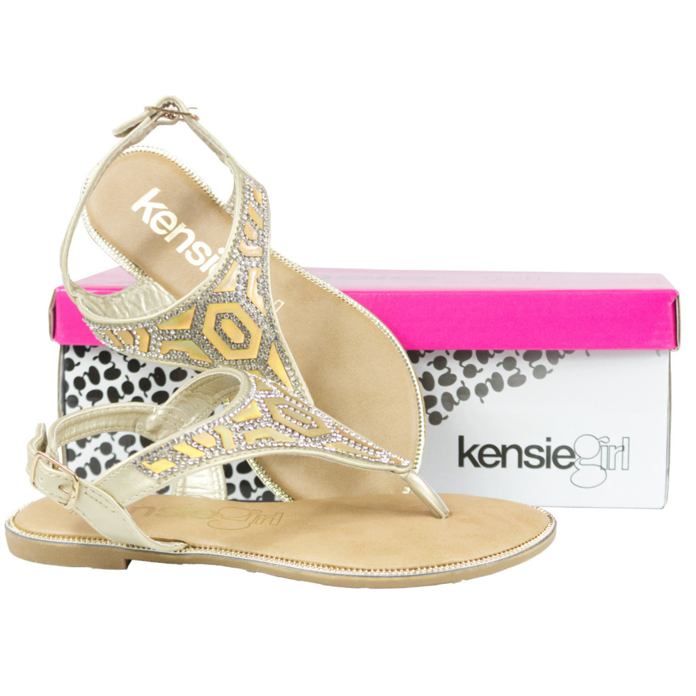 Girls White/Gold Studded Thong Sandal
